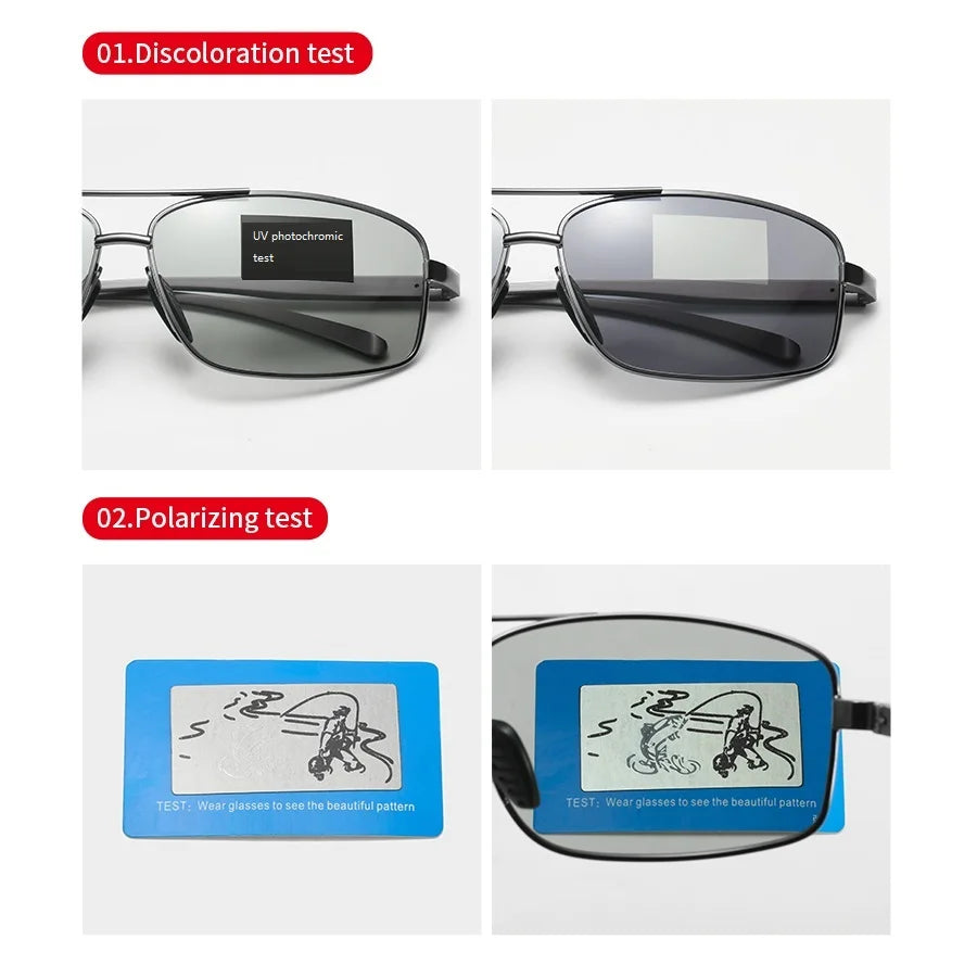Fashion Photochromic Polarized Sunglasses Men Women Vintage Square Sun Glasses Man Brand Designer Driving Fishing UV400 Eyewear