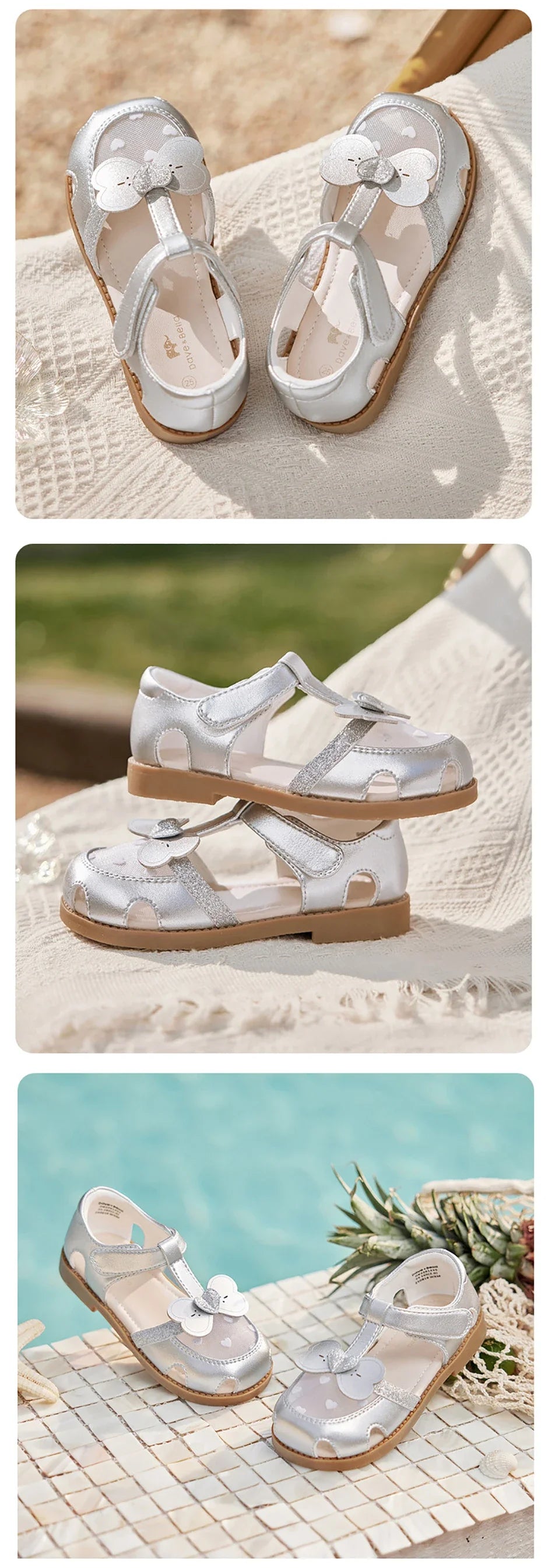 Girls Silvery Sandals Summer Children Shoes Mesh Fashion Princess Cool Breathable Sweet Party Casual Sandal DB2261255
