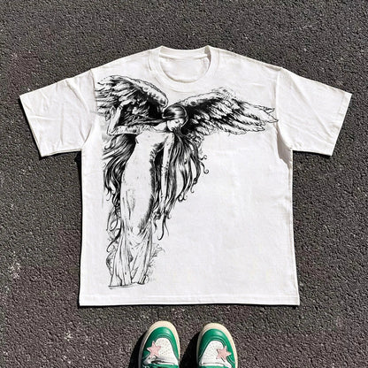Classic Y2K Gothic Style T-shirt Print Oversized T Shirt High Street Shirts Gothic Round Neck Cotton Tops New Mens Women T Shirt