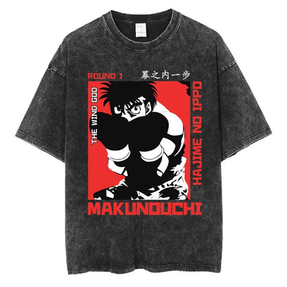 Anime Hajime No Ippo Washed Vintage T-shirt Kamogawa Boxing Gym Harajuku T-shirts Makunouchi Takamura KGB Loose Cotton T Shirt