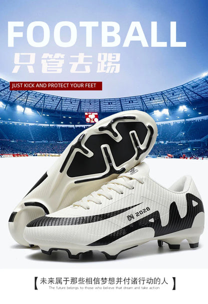 Professional FG/TF Soccer Cleats Men Football Boots Long Spike Grass Match Breathable Lightweight Comfortable Training Sneakers