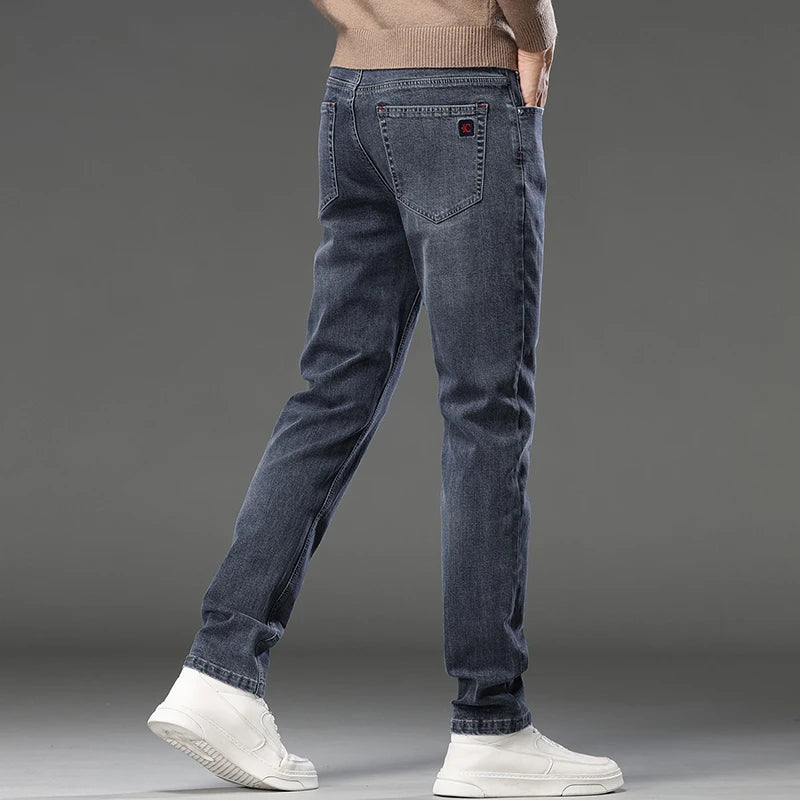 Men's Slim Fit Straight Leg Jeans European Style Versatile Business Casual Stretchy Long Pants