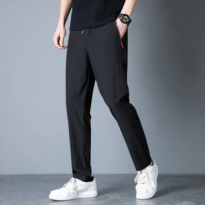 2026 Spring/Summer Men's Ice Silk Quick Drying Casual Pants Slim Fit Korean Ice Silk Sports Pants Quick Drying Breathable