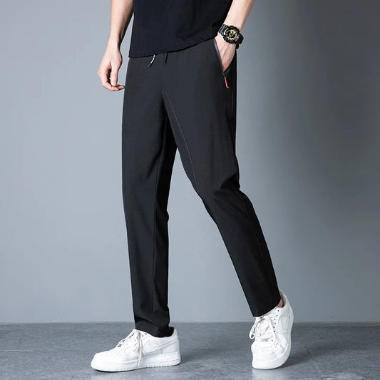 2026 Spring/Summer Men's Ice Silk Quick Drying Casual Pants Slim Fit Korean Ice Silk Sports Pants Quick Drying Breathable