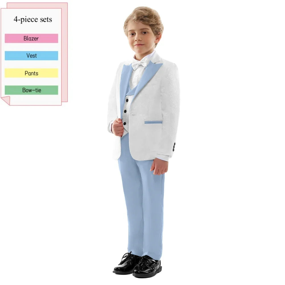 Sky Blue Child 4 Pieces Suits Handsome Children's Ring Bearer Wedding Set Comfortable Formal Slim Fit Suit For Award Ceremony