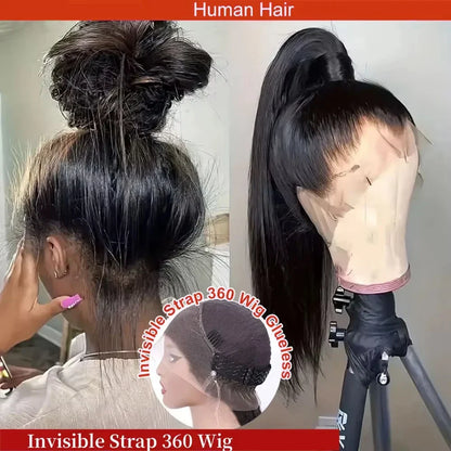 40 46 50 Inch Raw 13x6 HD Transparent Bone Straight Lace Frontal Human Hair Wigs 200 Density 360 Full Lace Front Human Hair Wig