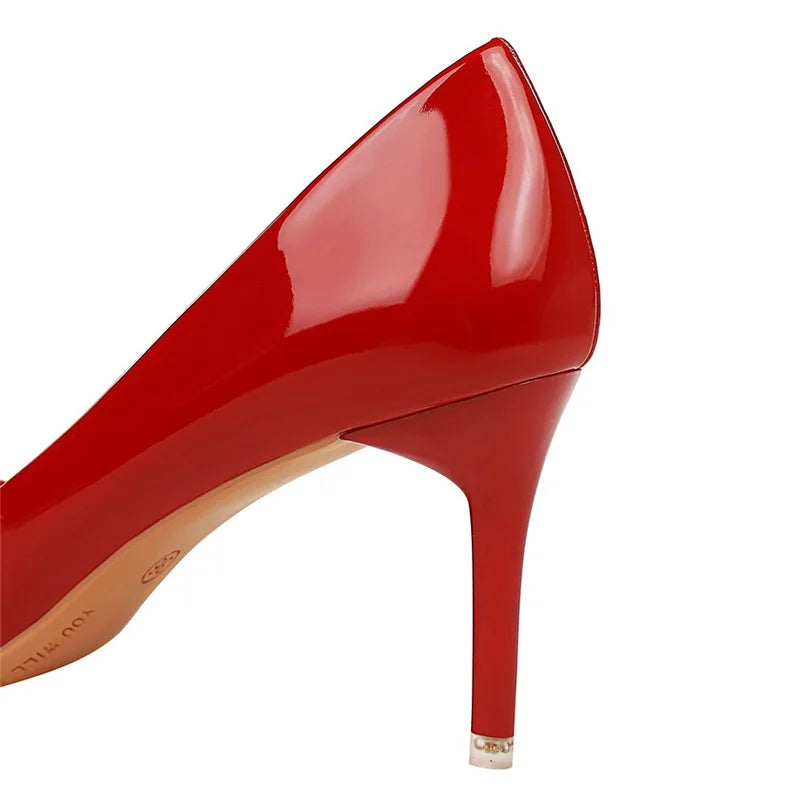 Women 7.5cm 10.5cm High Heels Wedding Bridal Classic Pumps Lady Scarpins Metallic Leather Low Heels Stiletto Nude Office Shoes