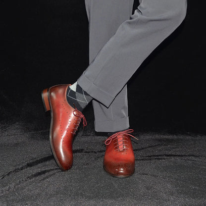Luxury Genuine Leather Men's Dress Shoes Red/Black Wingtip Oxford Formal Lace-up Brogue Business Man Shoes for Social Wedding