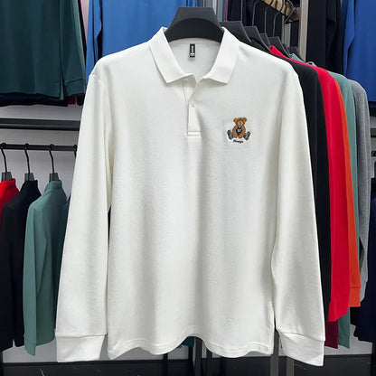 100% Cotton Luxury Quality Men's Polo Shirt Autumn Bear Exquisite Embroidery Long Sleeve T-shirt Trend Fashion Golf Menswear Top
