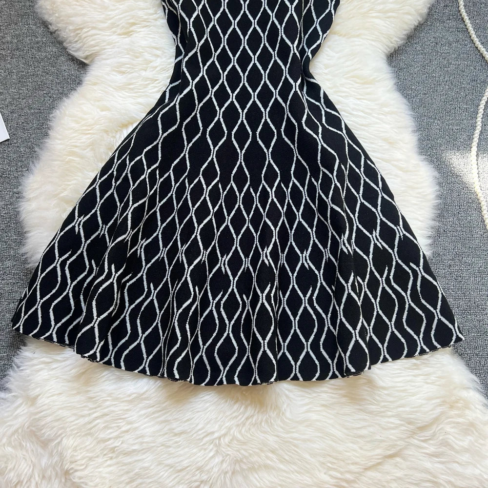 Fashion A-line Short Women Dress Elegant Y2K Geometric Knitted Summer Dress Female Harajuku Black Party Vestidos