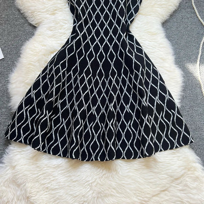 Fashion A-line Short Women Dress Elegant Y2K Geometric Knitted Summer Dress Female Harajuku Black Party Vestidos