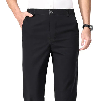 Spring Summer Cotton Suit Pants Men Solid Color Smart Casual Dress Trousers Man Lightweight Zipper Fly Straight Breathable Pants