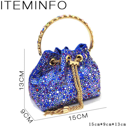 Italian Design Luxury Women's Pointed Shoes And Bag Set Blue Full Diamond Decoration Shoes for Party