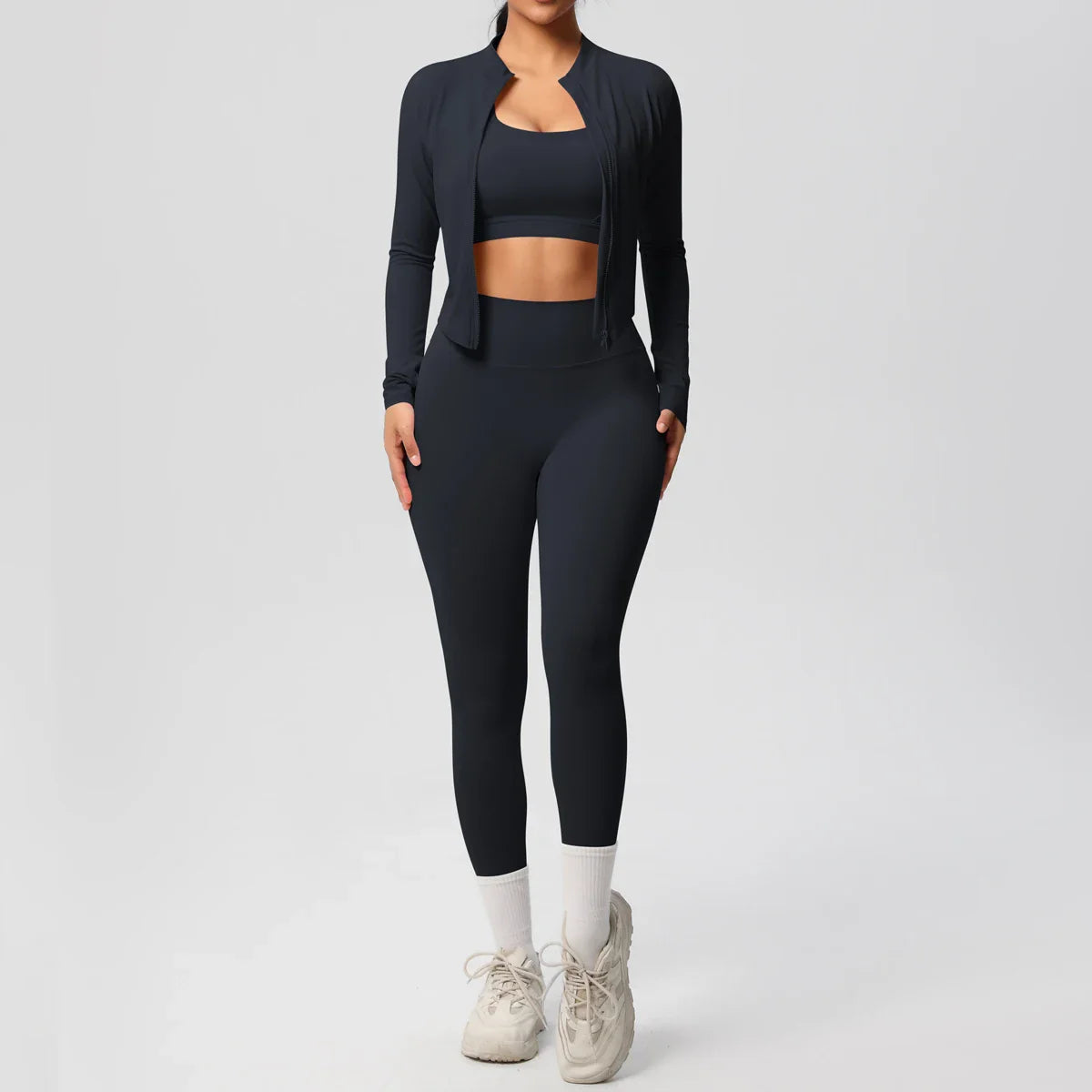 3pcs Sportswear Yoga Set Gym Sports Bra Zipper Jacket Leggings Clothes Sportswear Yoga Suits For Women Fitness Set Tracksuit