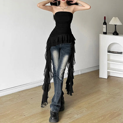 2025 Spring New Solid Color Sweet Gentle Cute All-match High Street Travel Sexy Cool Women Chest Wrap Ruched Tassel Vest