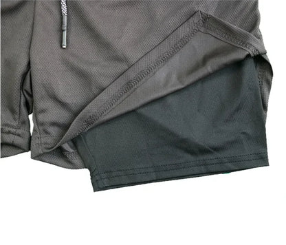 Men's Compress Shirt + 2-in-1 sports shorts 2pcs Set Leisure Breath Short Sleeve Sport Jogging Gym Brand Print Clothing