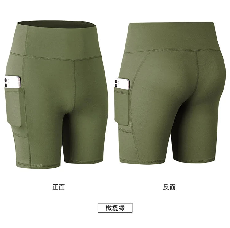 Women's printed nude yoga shorts with pockets skin-friendly tight stretch quick-drying sports fitness hiking running shorts