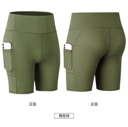 Women's printed nude yoga shorts with pockets skin-friendly tight stretch quick-drying sports fitness hiking running shorts