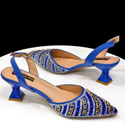 Women's Party Shoes & Bag Set – Elegant Golden Rhinestone Spring/Summer Sandals with Pointed High Heels