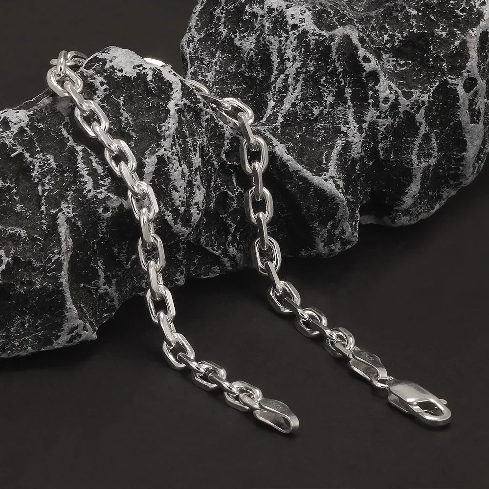 4mm 925 Sterling Silver Diamond-Cut Paperclip Chain Bracelet for Men Cable Link Chain Simple Hiphop Fashion Party Jewelry