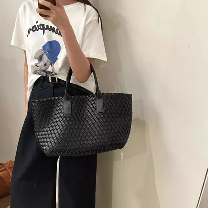 2025 Autumn/Winter New Fashion Big Bag Large Capacity Woven Bag Women'S Handbag Neutral Tote Bag Pu Shoulder Bag