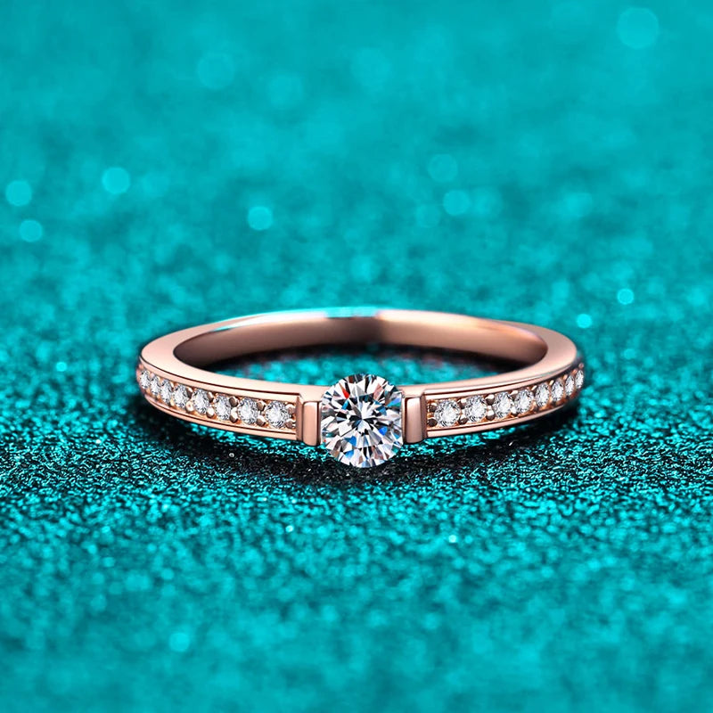 0.3ct D Color Moissanite Eternity Band Ring 925 Sterling Silver with Rose Gold Plated Wedding Rings For Women Jewelry