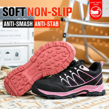 Rotating Button New Safety Shoes Women Anti-smash Anti-puncture Work Shoes Fashion Female Sport Shoes Security Protective Shoes