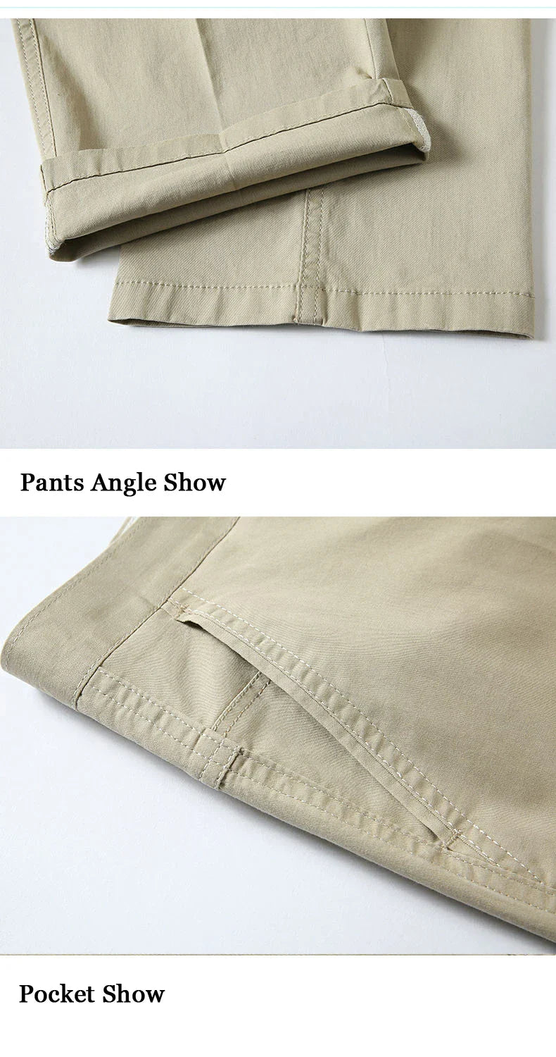 Men's Spring Autumn 100% Cotton Middle-aged Business Trousers Straight Slacks High Waist Dad's Thin Thick Casual Male Suit Pants