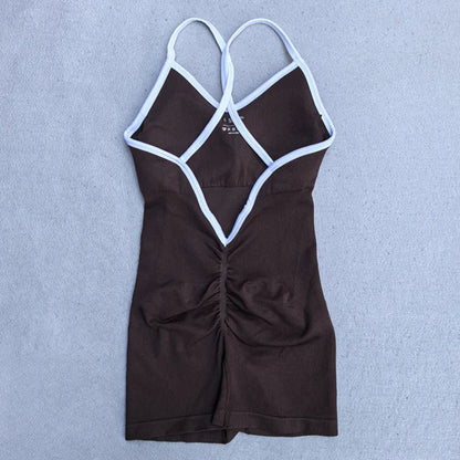 Summer Seamless Yoga Jumpsuit Women Gym Set Spaghetti Strap Leisure Workout Gym Shorts Padded Bra One-piece Fitness Bodysuits