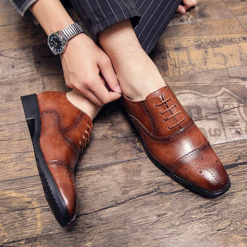Handmade Fashion Mens Brogue Luxury Big Size 47 Wedding Party Leather Business Oxfords Dress Casual Formal Shoes Loafers for Men
