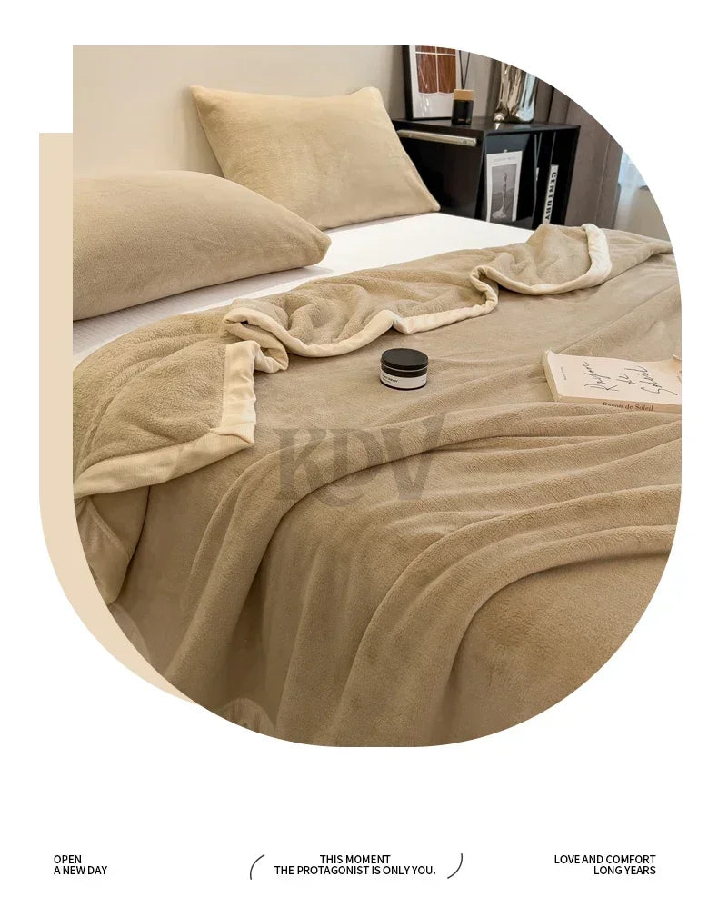 Double Layer Solid Color Milk Velvet Blanket Autumn Winter Thicken Warm Plush Blanket for Bed Sofa Single Double Thick Bed Sheet