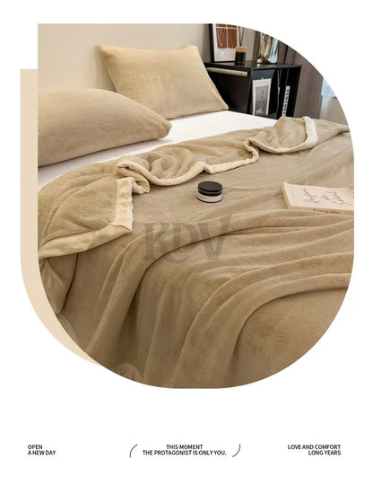 Double Layer Solid Color Milk Velvet Blanket Autumn Winter Thicken Warm Plush Blanket for Bed Sofa Single Double Thick Bed Sheet