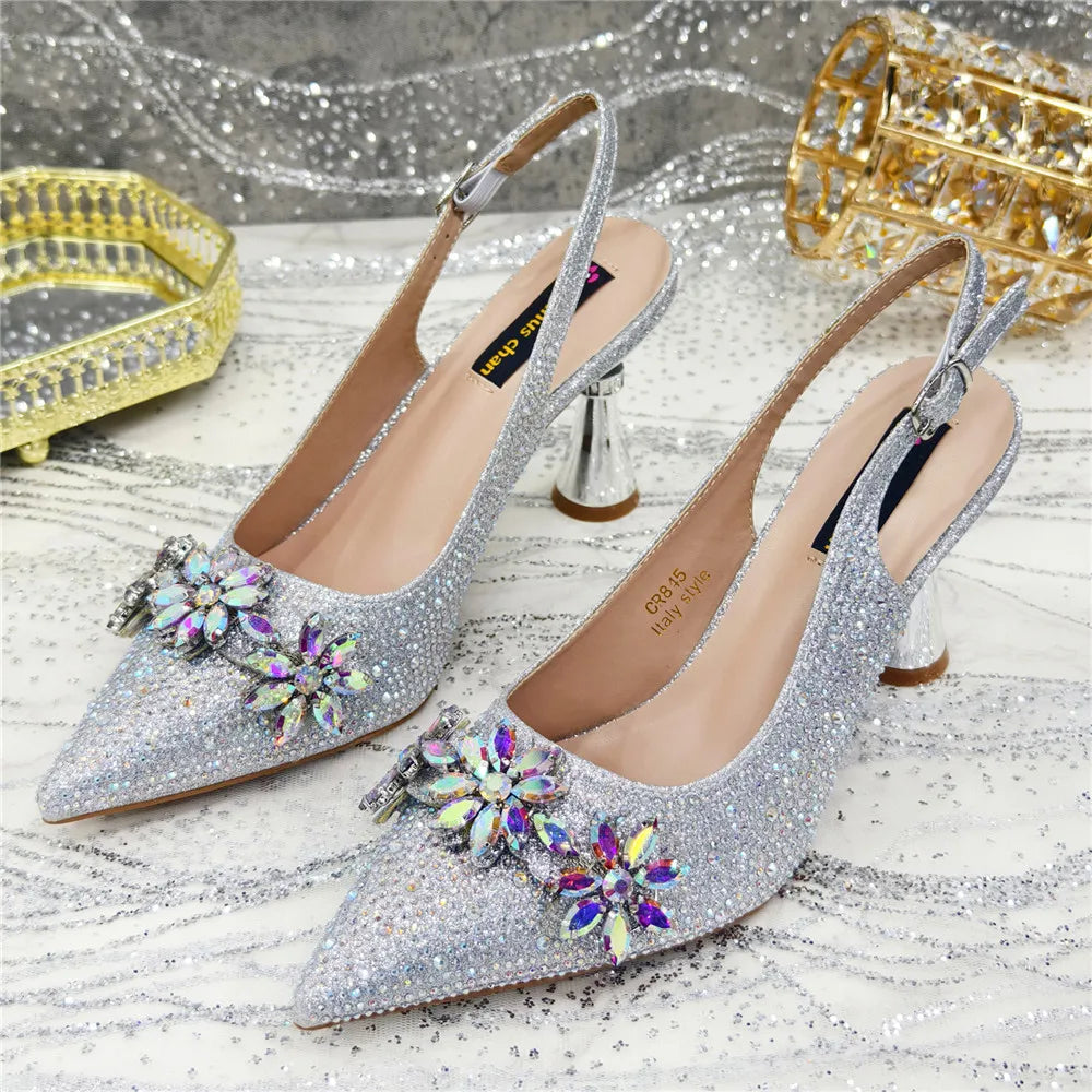Últimos Sapatos de Design para Mulheres Designer de Luxo Sapatos de Casamento Noiva Sapatos de Festa Decorados com Strass Sandálias Femininas