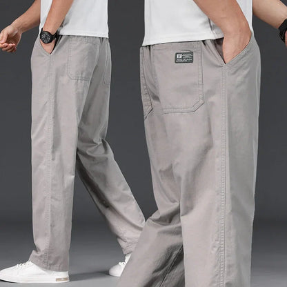Men's 100% Cotton Cargo Pants Business Relaxed Fit Long Trousers Men Elastic Waist Drawstring Sweatpants Autumn Men Jogger Pants