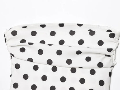 2025 New Women Sexy Strapless Polka Dots Print Pleated Slim Blouse Female Side Zipper Slim Shirts Blusas Chic Tops LS9264