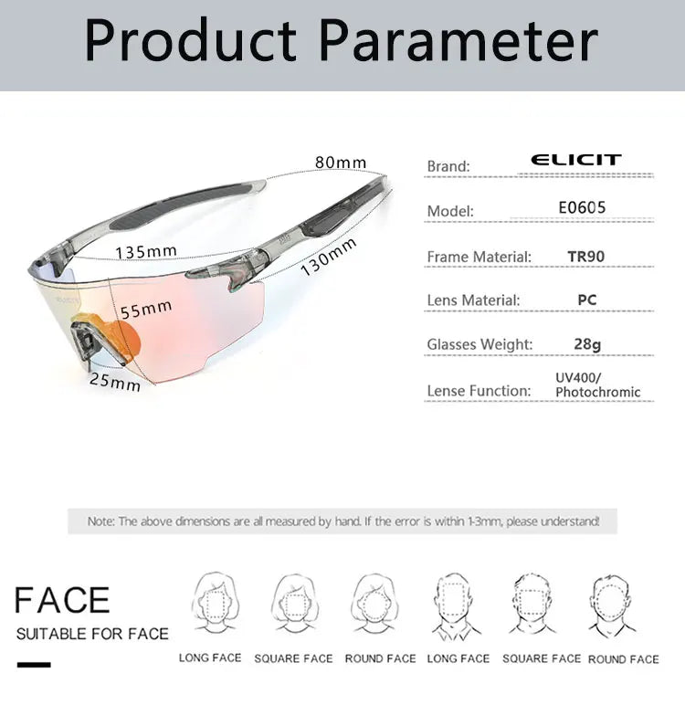 Photochromic Polarized Cycling Glasses Men Women Bike Glasses UV400 Eyewear Sunglasses HikingMTB Road Bicycle Goggles