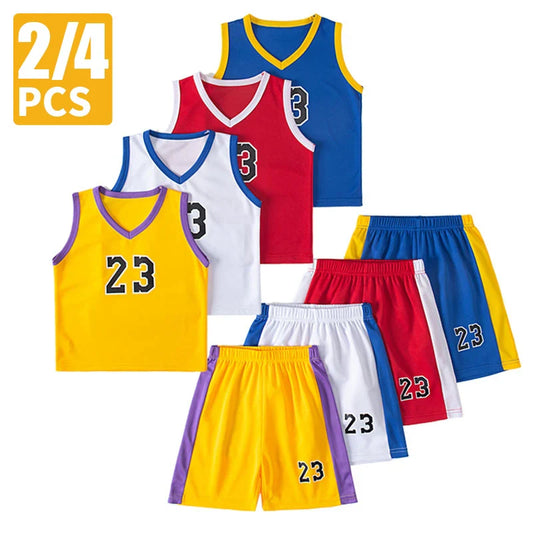 2/4 Pieces Of Summer Children's Quick-drying Sports Suit Boys Running Vest girls Casual Joker Shorts Breathable Short Sleeves