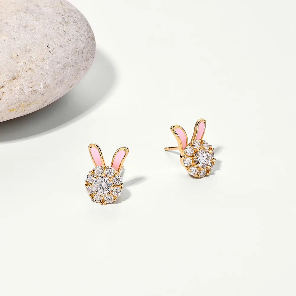 S925 Sterling Silver Moissanite Diamond Earrings Enamel Design Rabbit Shape For Women Girls Birthday Gifts Fine Jewelry