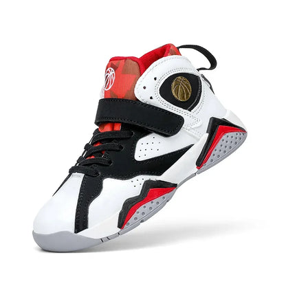 Children Summer High Top Basketball Shoes Boy Breathable Anti Slip Casual Sneakers Man Velcro Non Slip Rebound Kid Running Shoes