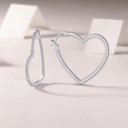 3.2CM Heart Moissanite Hoop Earrings for Women Classic Party Sparkling 925 Sterling Silver Earrings Wholesale Jewelry