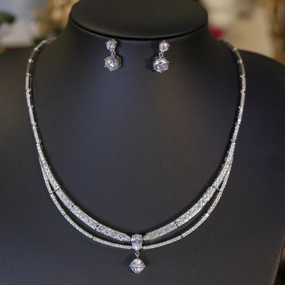 High Quality Cubic Zirconia Bridal Wedding Jewelry Water Drop Pedant Necklace 2PCS Set Lady Party Accessories X0654