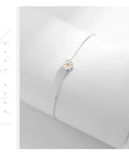 925 Sterling Silver Exquisite Enamel Daisy Flowers Bracelet Trendy Adjustable Snake Chain For Women Valentine’s Day Gifts