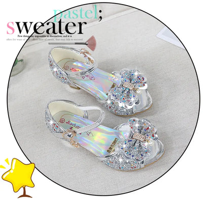 Girls High Heels For Kids Princess Leather Sandals Children Halloween Cosplay Party Wedding Dancing Shoes Fashion Crystal Shoes