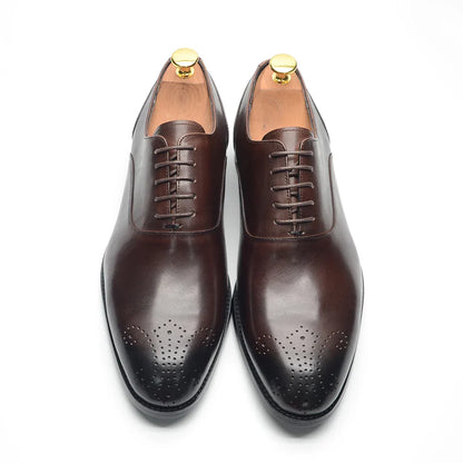 Italian Classy Men's Oxford Dress Shoes Genuine Cow Leather Lace-up Brogue Brown Black Business Office Wedding Formal Shoes Man