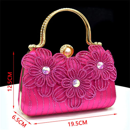 Party Shoes And Bag Ladies Heel Decoration Pure Elegant Flower Wedding Shoes And Bag Full rhinestone Fashion Handbag