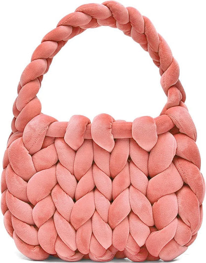 Velvet Bag DIY Hand Woven Bag Crystal Velvet Core Spun Yarn Woven Bag Hand-held Mailman Bag Velvet Handbag New