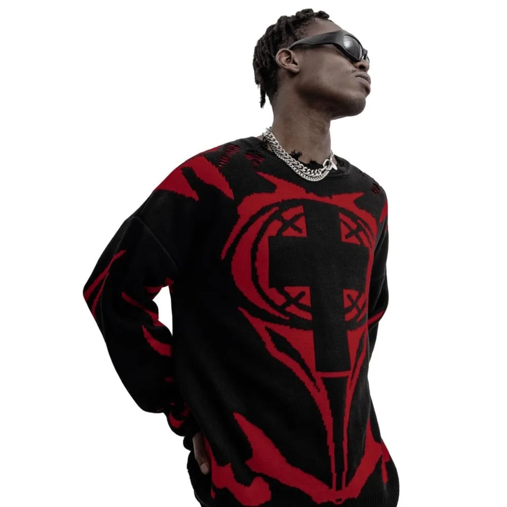 Suéter Gráfico Hip Hop New Order Masculino Inverno Malha Pulôver Mangas Compridas Tops Moda Harajuku Jumper Casaco Y2k Streetwear Roupa