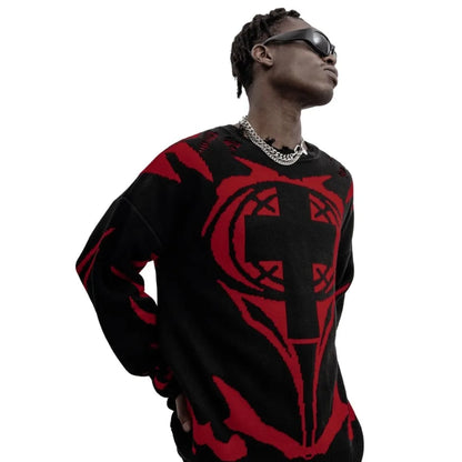 Suéter Gráfico Hip Hop New Order Masculino Inverno Malha Pulôver Mangas Compridas Tops Moda Harajuku Jumper Casaco Y2k Streetwear Roupa