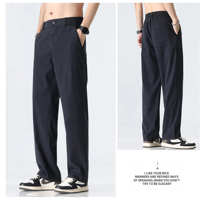 Coffee Ultra-thin Wide Pants Men Lyocell Fabric Breathable Soft Straight Casual Trousers Loose Simple Male Sweatpants