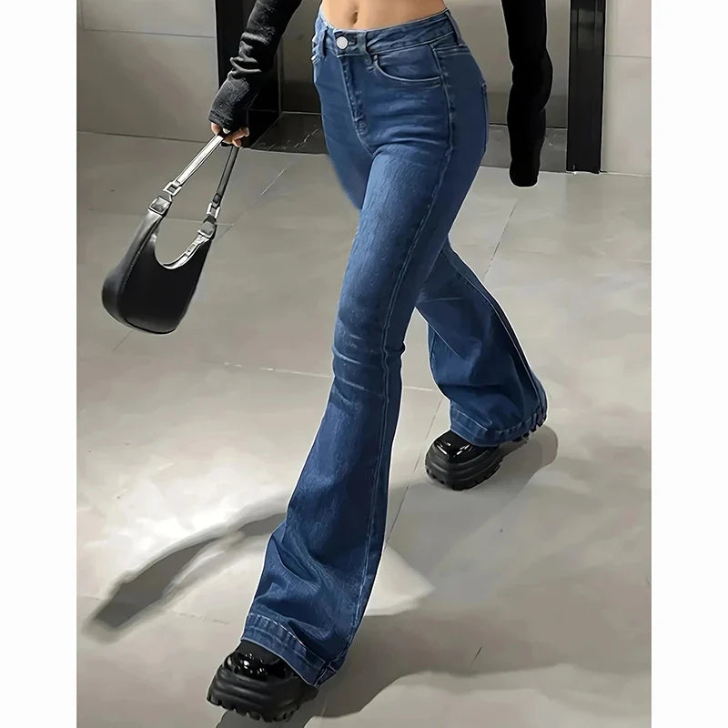High Waist Stretchy Flared Jeans Slim Fit Bell Bottoms Trousers